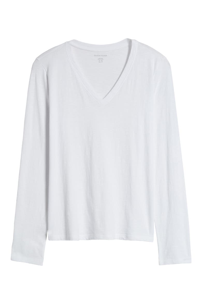 Easy V-Neck Long Sleeve Organic Cotton T-Shirt, Alternate, color, WHITE