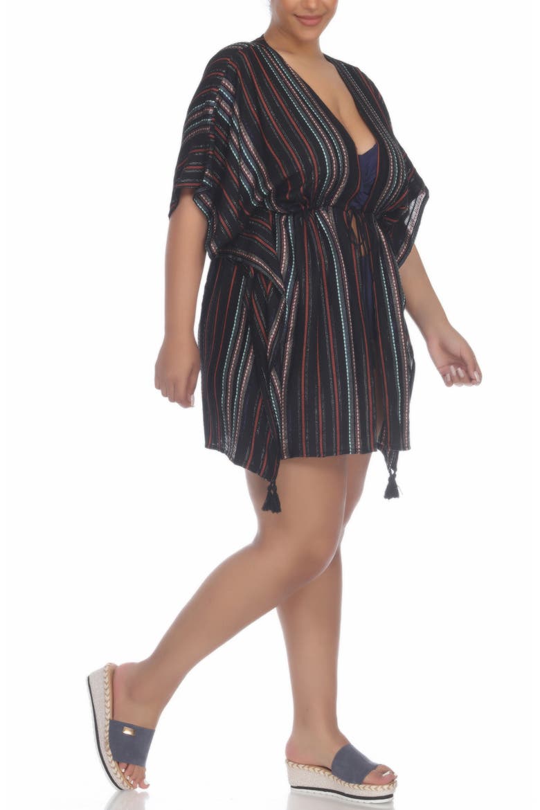 Short Front Tie Front Ruana, Alternate, color, BLACK STRIPE