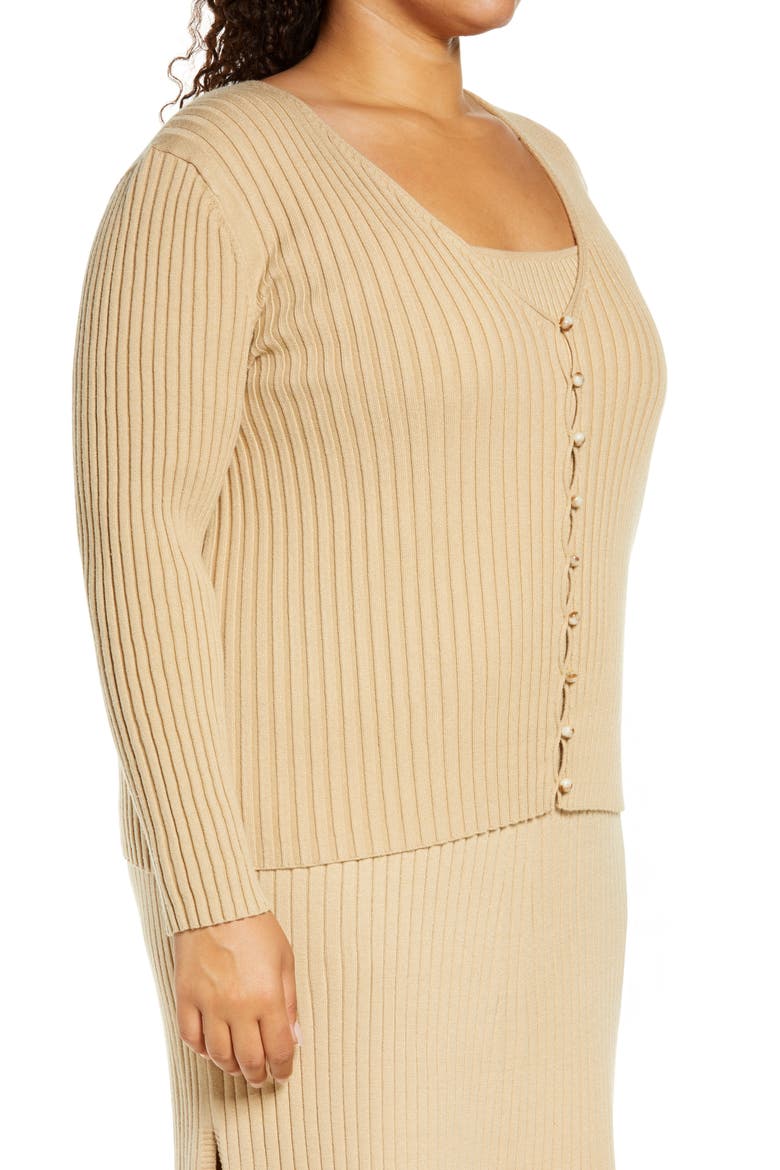 Frenchie Rib V-Neck Cardigan, Alternate, color, KHAKI