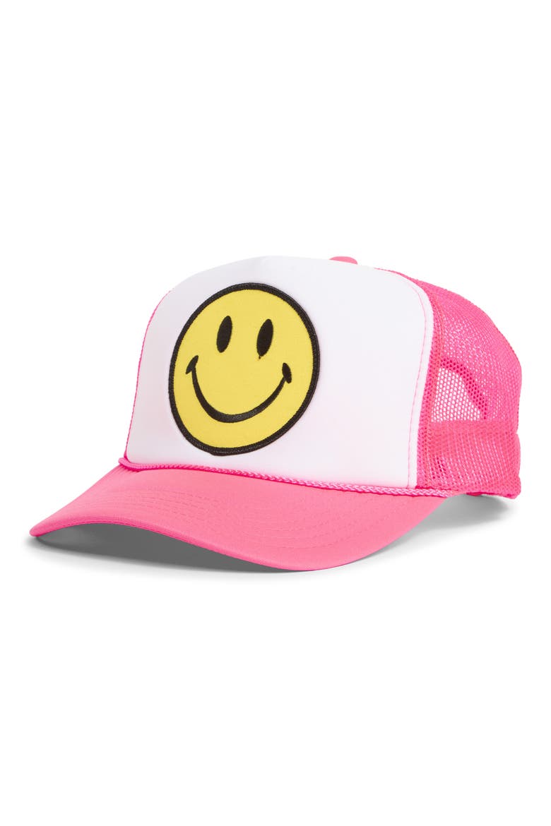 Smiley Baseball Cap, Main, color, NEON PINK/ WHITE/ NEON PINK