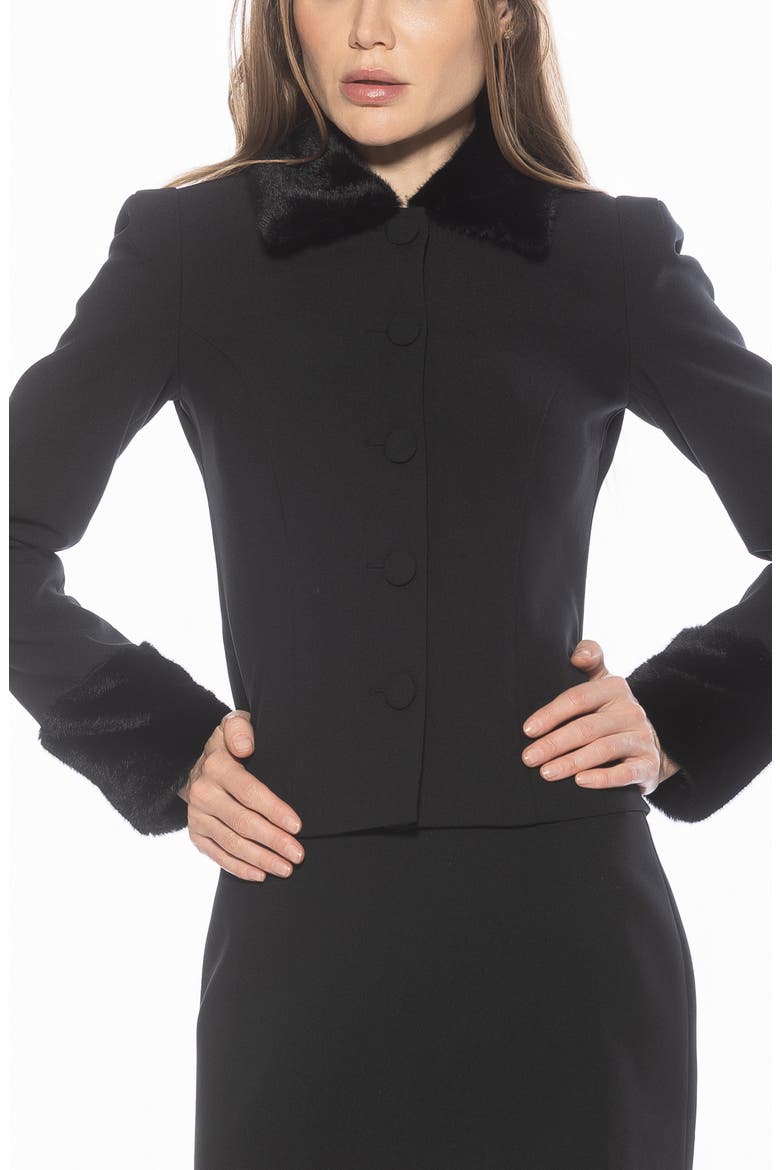 Fran Faux Fur Trim Twill Jacket, Main, color, BLACK