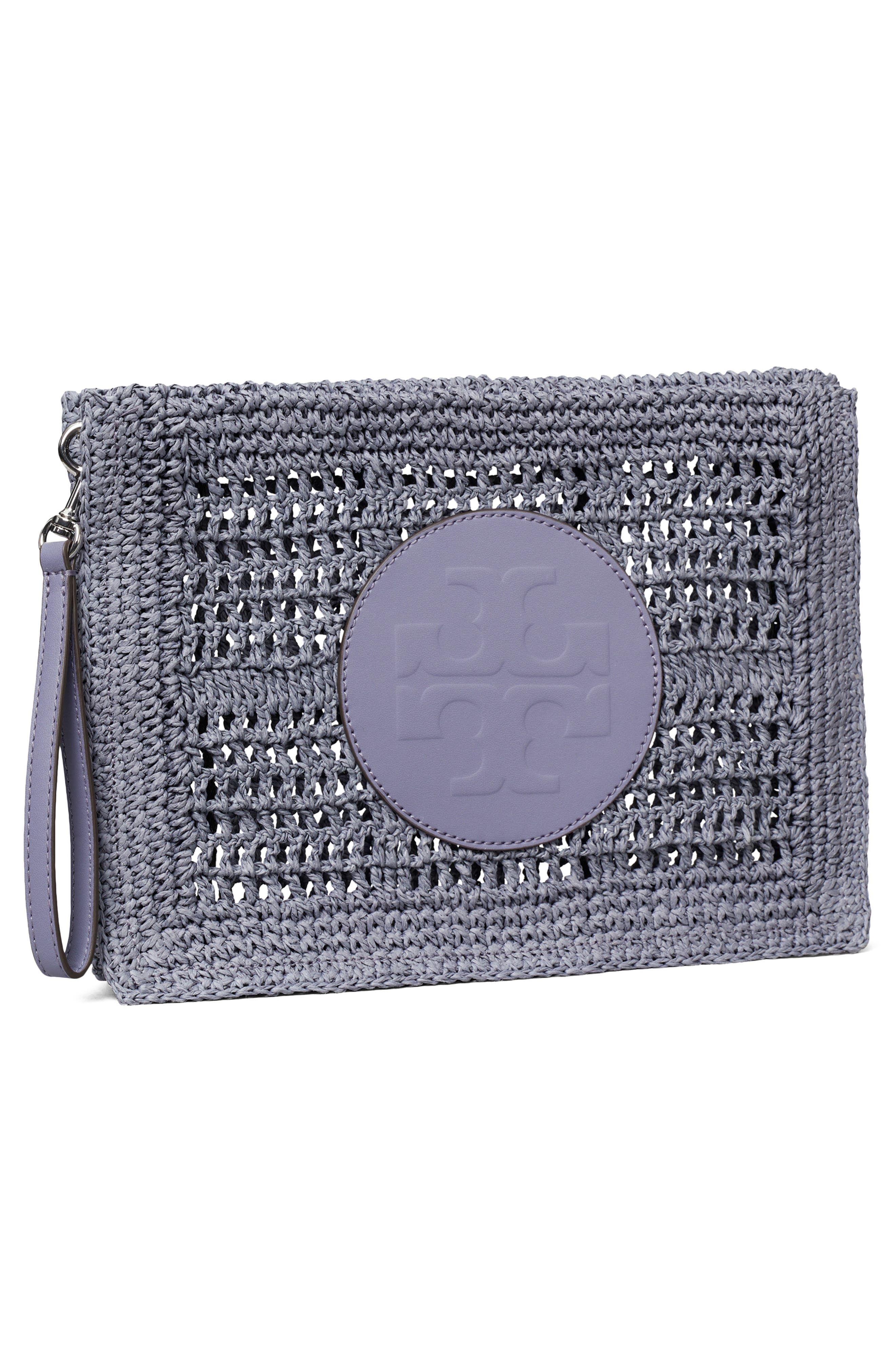 Tory Burch Ella Hand Crochet Wristlet, Alternate, color, Gray