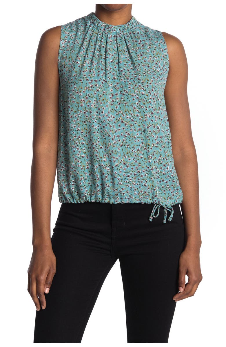 GIBSONLOOK Patterned Ruffle Trim Drawcord Tank Top, Main, color, 