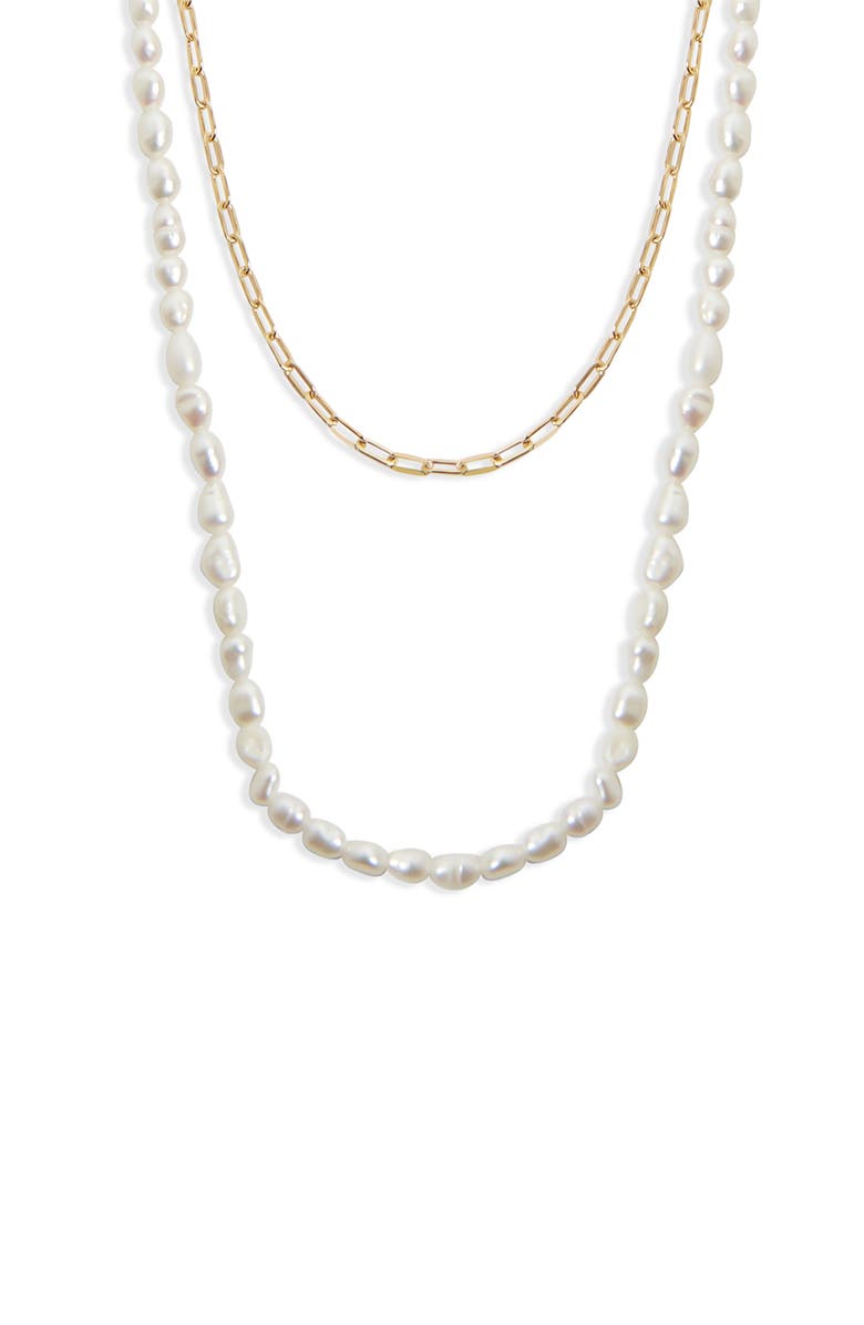 Argento Vivo Sterling Silver Freshwater Pearl & Paper Clip Double Strand Necklace, Main, color, 