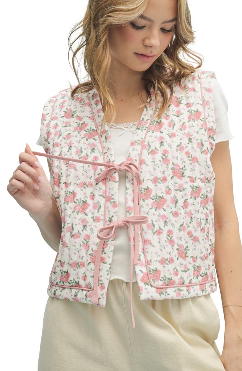 WISHLIST Floral Quilted Vest, Alternate, color, Ecru/ Tose