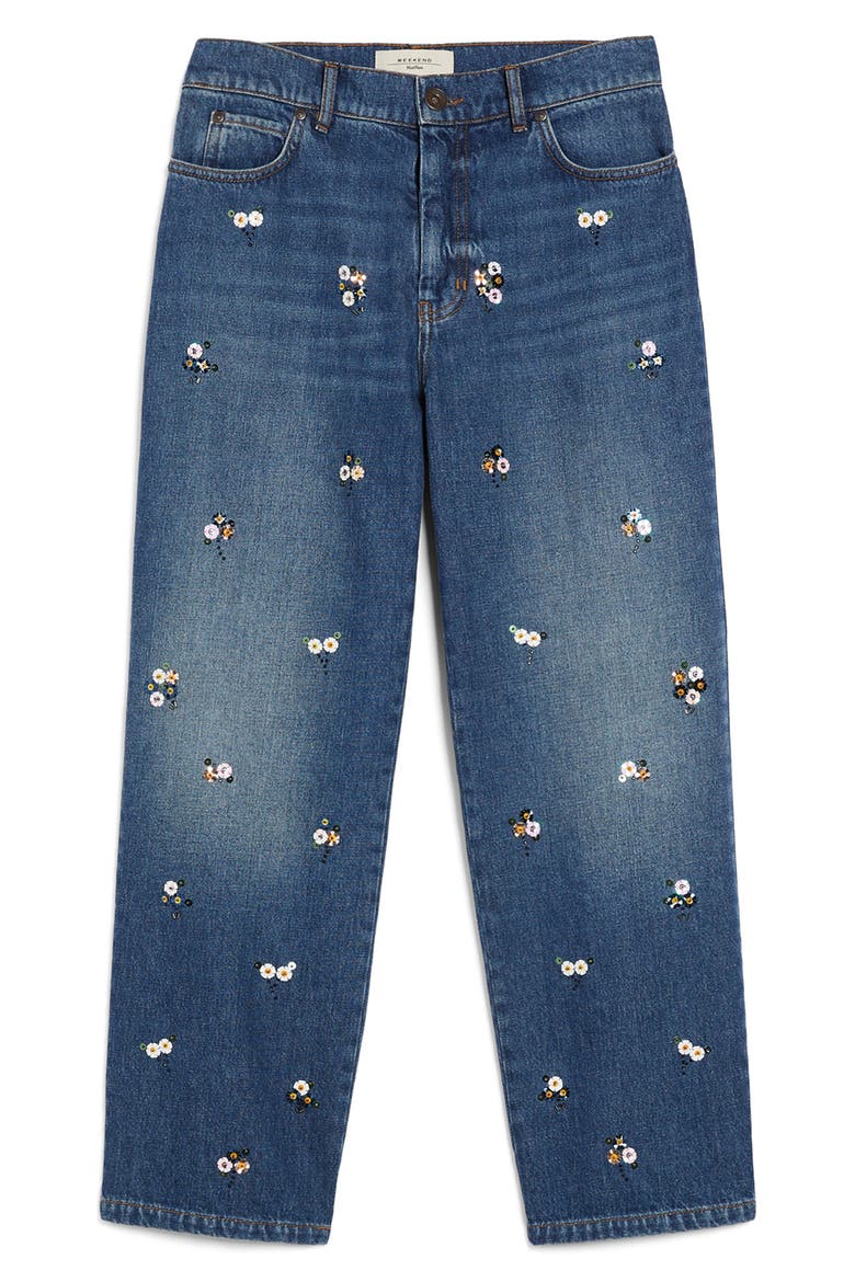 Manetta Floral Detail Jeans, Alternate, color, NAVY