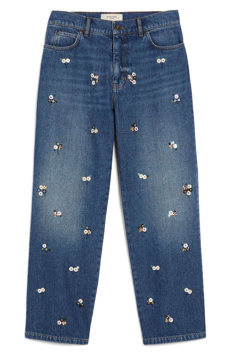 Weekend Max Mara Manetta Floral Detail Jeans, Alternate, color, Navy