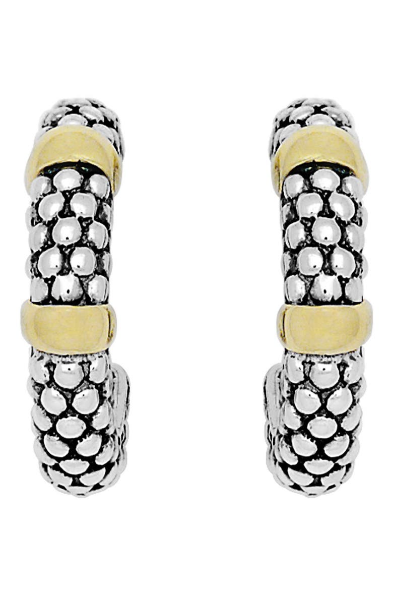 Two Tone Caviar Hoop Earrings, Alternate, color, STERLING SILVER/ GOLD