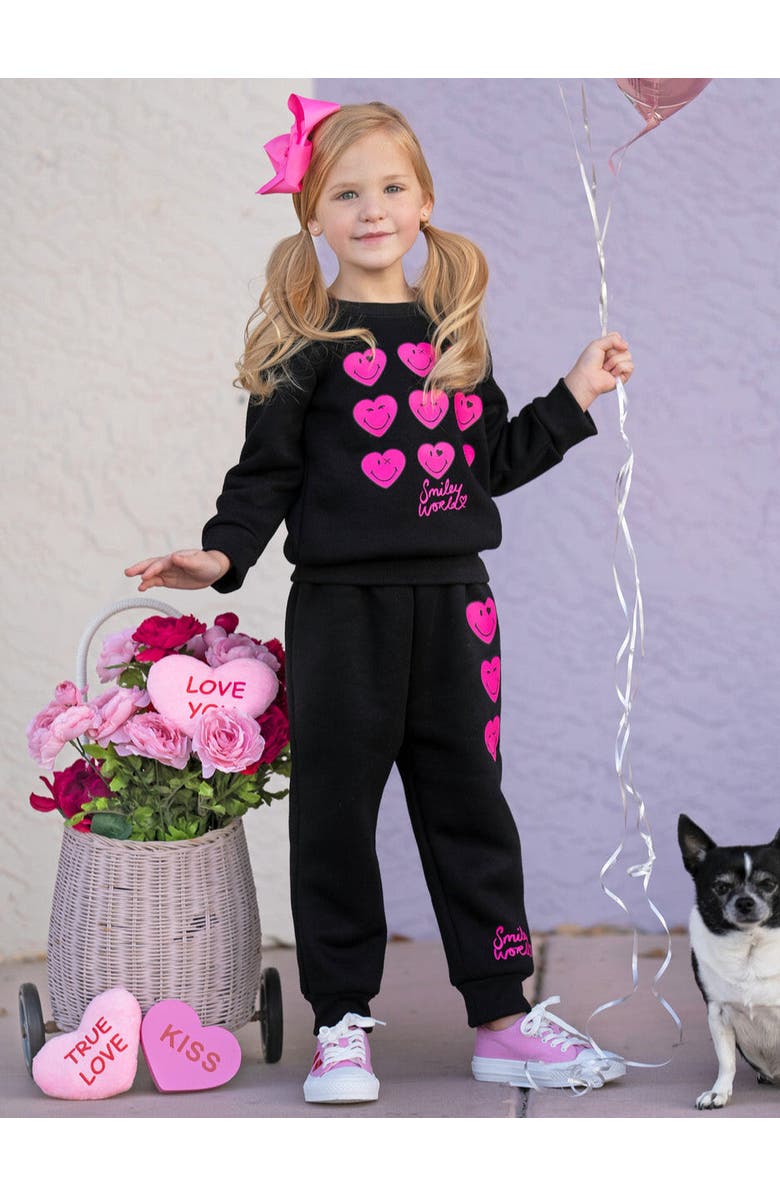 Mia Belle Girls Girls SmileyWorld Love Struck Sweatshirt & Jogger Set, Alternate, color, Black