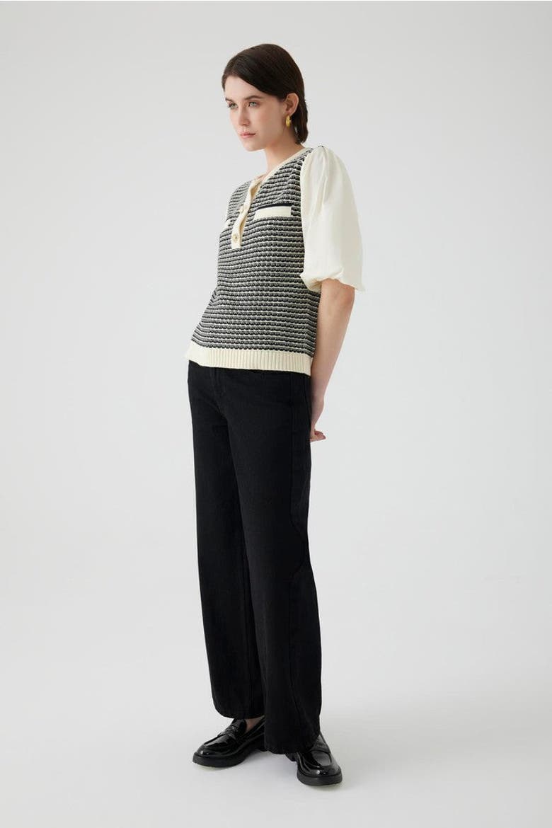 Belted Wide Leg Denim Pants, Alternate, color, BLACK