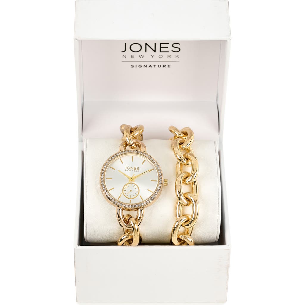 Jones New York Three-hand Quartz Bracelet Watch & Chain Link Bracelet Set, 36mm In Gold