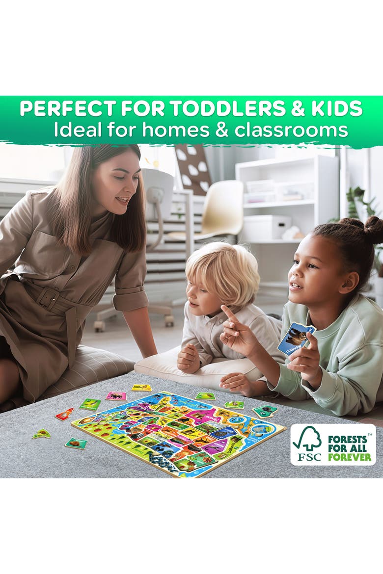 Kids Educational Map Puzzle Set - USA, World Map & Solar System Themes, Alternate, color, USA Wooden Map