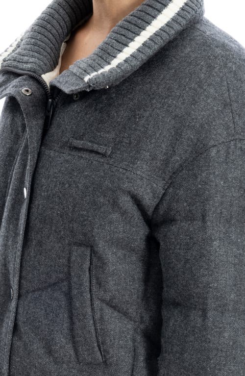 Max Studio Rib Trim Crop Puffer Jacket In Gray