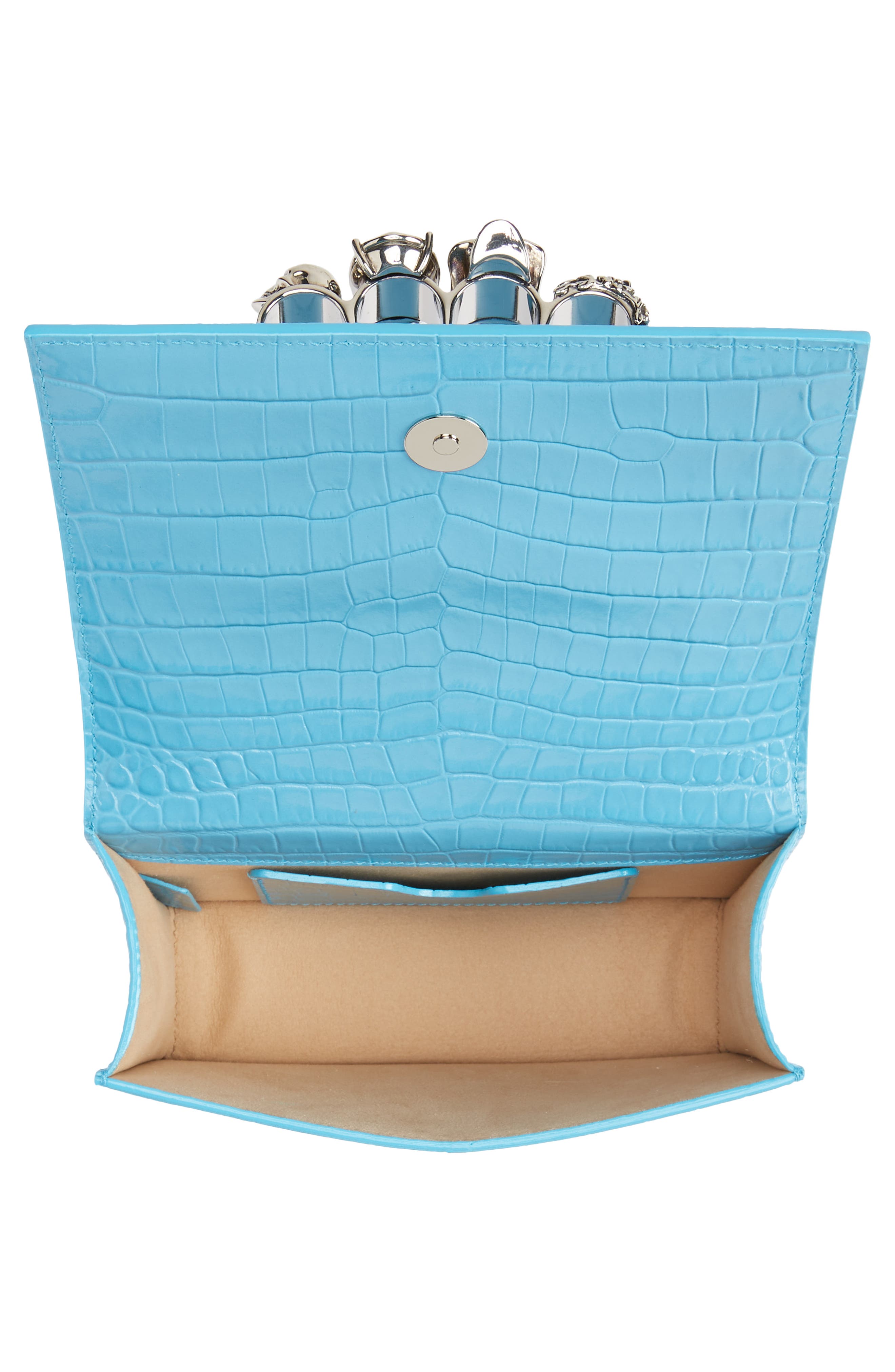 McQueen Alexander McQueen Croc Embossed Leather Shoulder Bag, Alternate, color, 