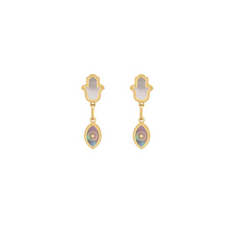 Boundless Joy Hamsa & Evil Eye Mother of Pearl Earrings