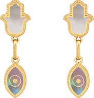 Karma and Luck Boundless Joy Hamsa & Evil Eye Mother of Pearl Earrings