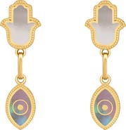 Karma and Luck Boundless Joy Hamsa & Evil Eye Mother of Pearl Earrings