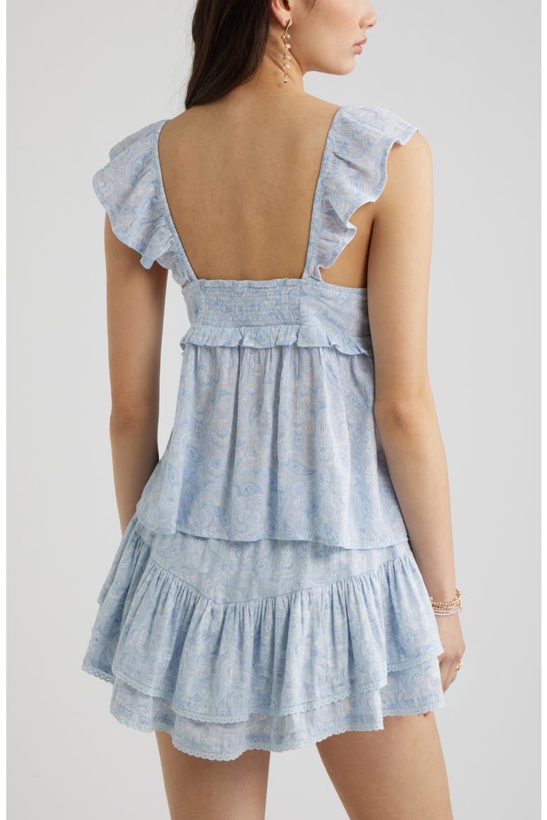 Tie Front Flutter Sleeve Babydoll Top, Alternate, color, BLUE- WHITE ELISABETH PAISLE