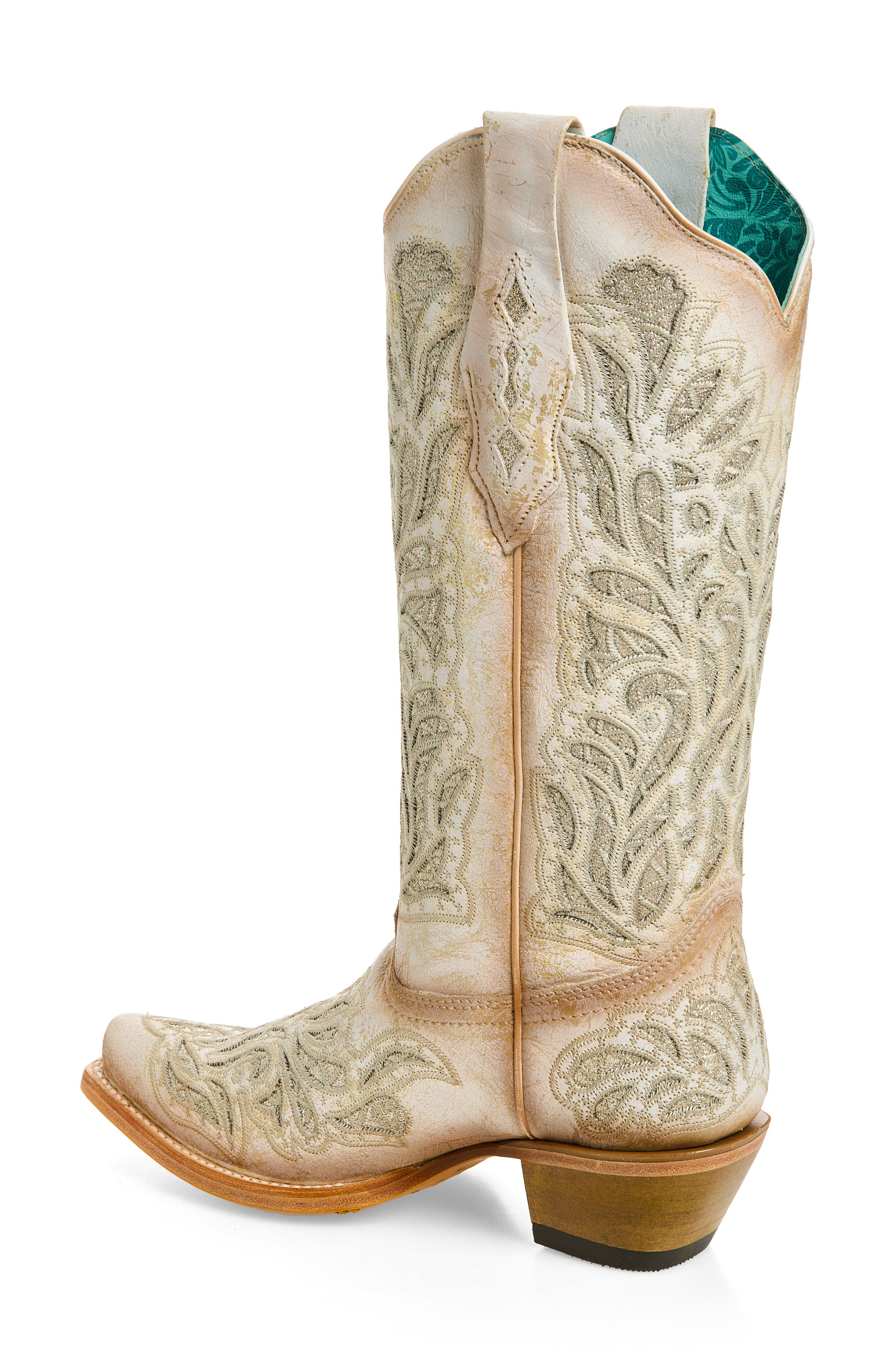 Glitter Embroidered Cowboy Boot, Alternate, color, WHITE