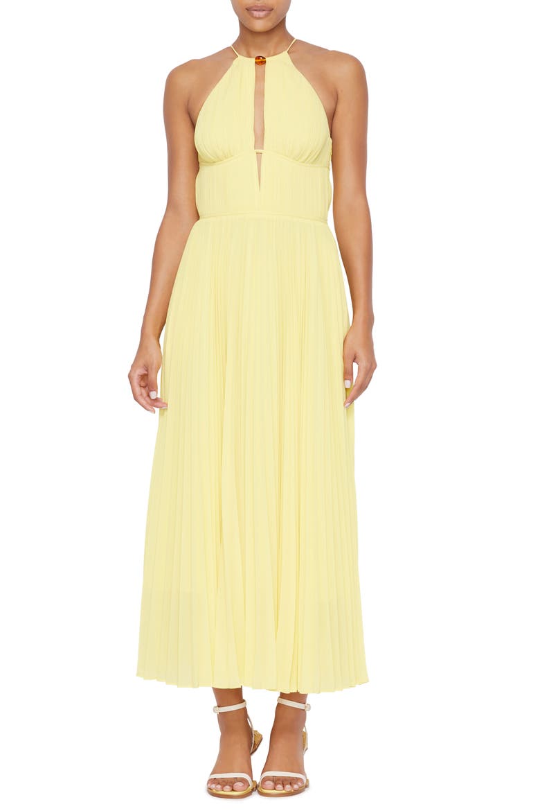 Carli Halter Neck Plissé Dress, Main, color, LIMONCELLO