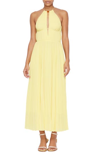 Simkhai Carli Halter Neck Plissé Dress in Limoncello at Nordstrom Rack, Size 8