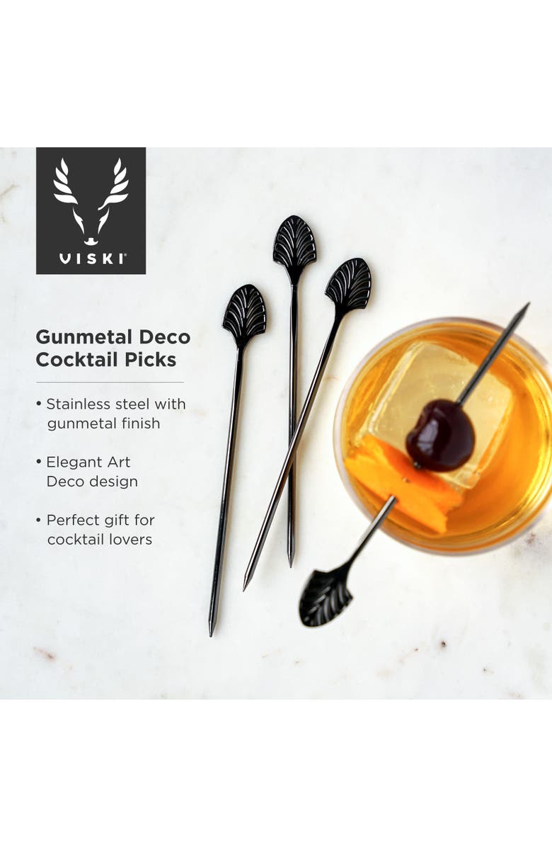 Viski Art Deco Cocktail Picks Set of 4, Alternate, color, Black