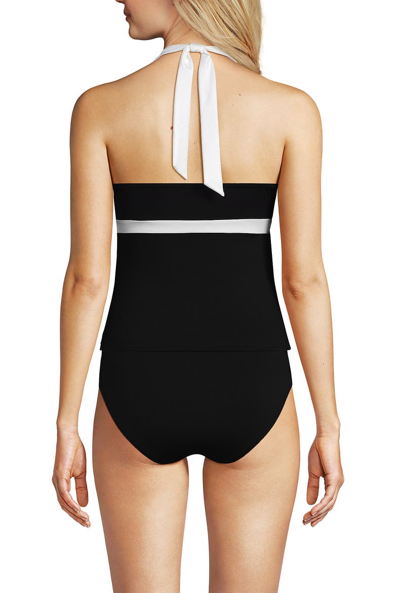 D-Cup Chlorine Resistant V-neck Halter Tankini Swimsuit Top, Alternate, color, Black/White