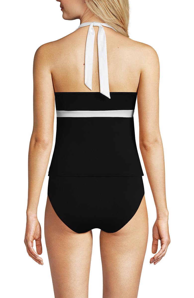 Lands' End D-Cup Chlorine Resistant V-neck Halter Tankini Swimsuit Top, Alternate, color, Black/White