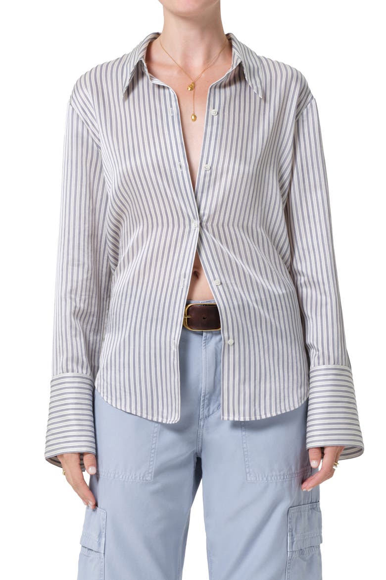 Camilia Cotton & Silk Button-Up Shirt, Main, color, MIRADA STRIPE