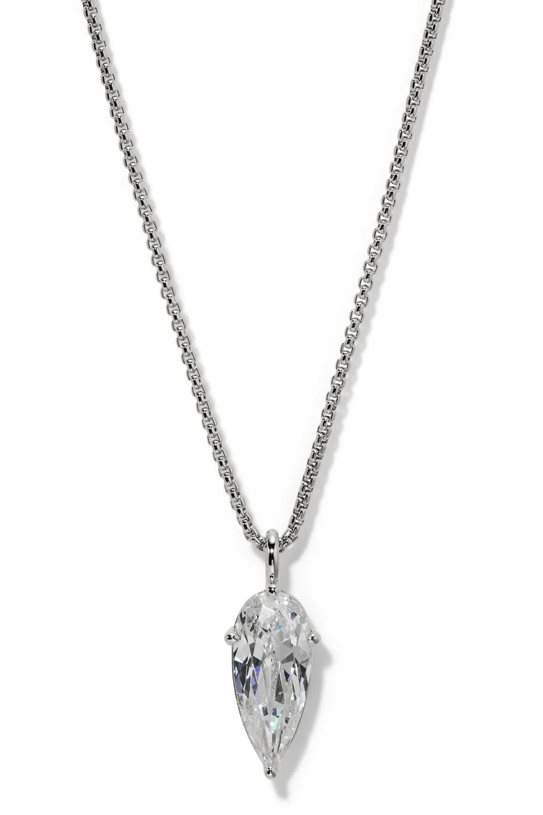 Lucia Teardrop Cubic Zirconia Pendant Necklace, Main, color, RHODIUM