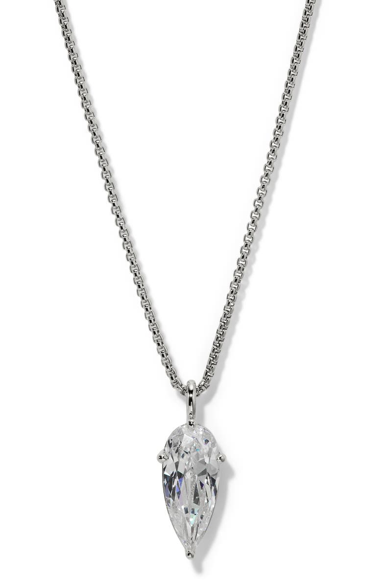 Nadri Lucia Teardrop Cubic Zirconia Pendant Necklace, Main, color, Rhodium
