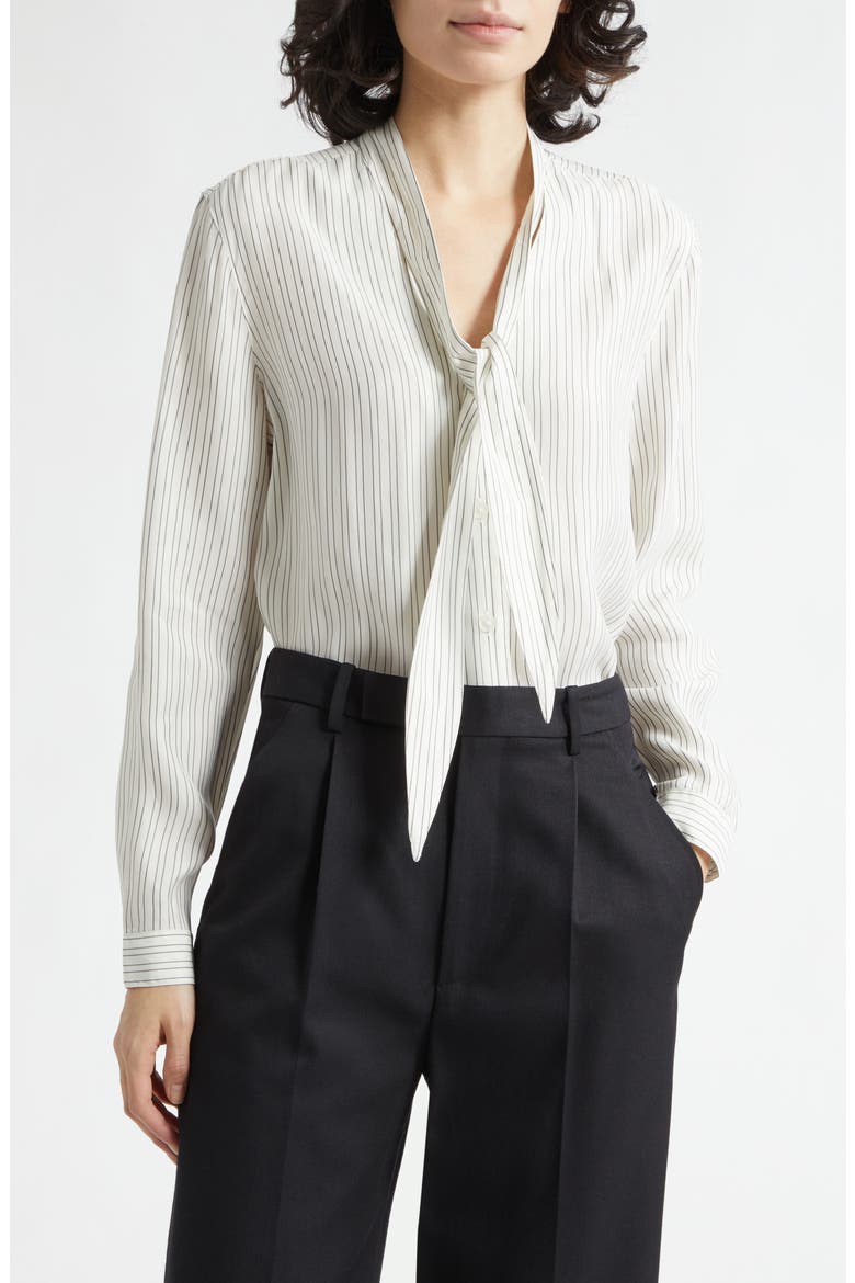 Stripe Tie Neck Button-Up Shirt, Main, color, SOLID WHITE