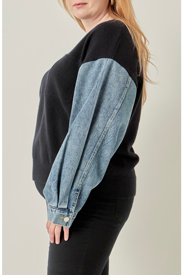 Denim Combo Sleeve Sweater, Alternate, color, BLACK / DENIM