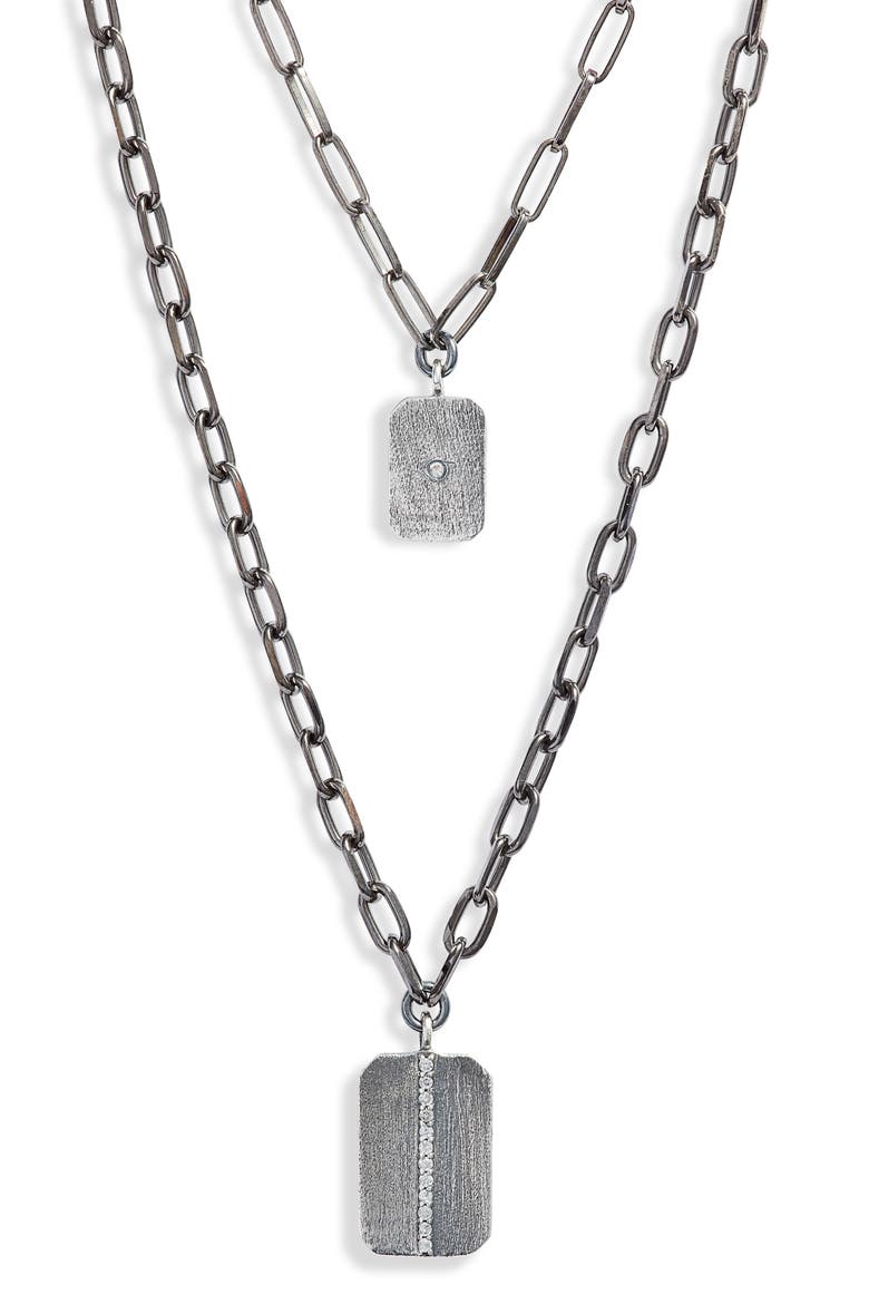 Lara Layered Rectangular Pendant Necklace, Main, color, BLACK