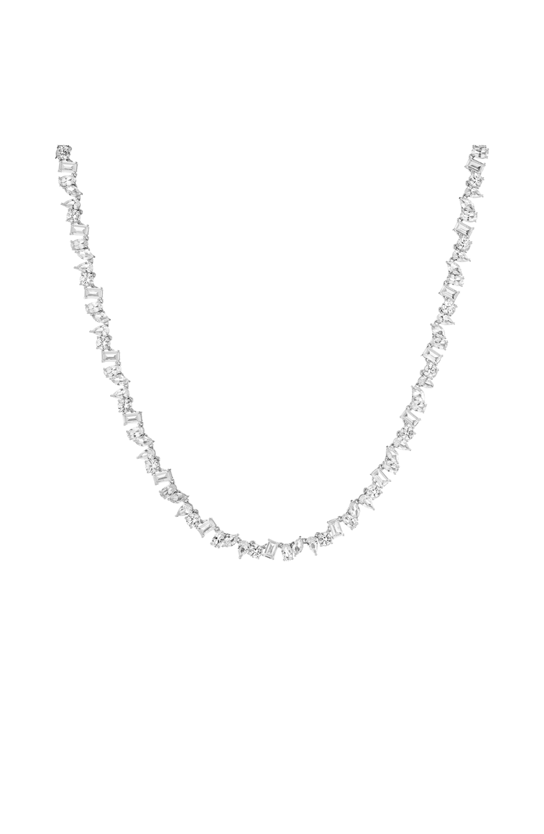 Aurate New York Lab Grown Sapphire Mixed Shape Tennis Necklace, Main, color, White Vermeil