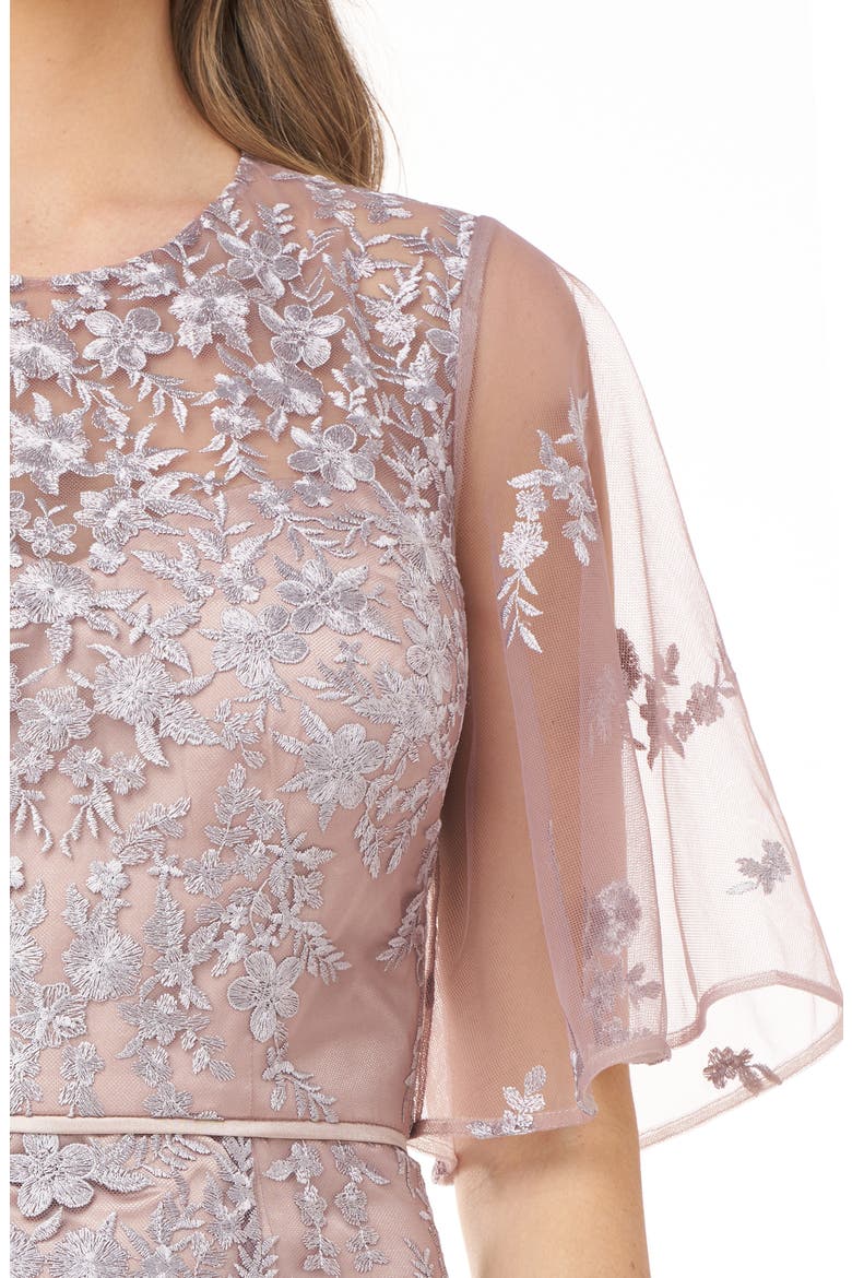 Floral Embroidered Evening Gown, Alternate, color, MINK/ NUDE