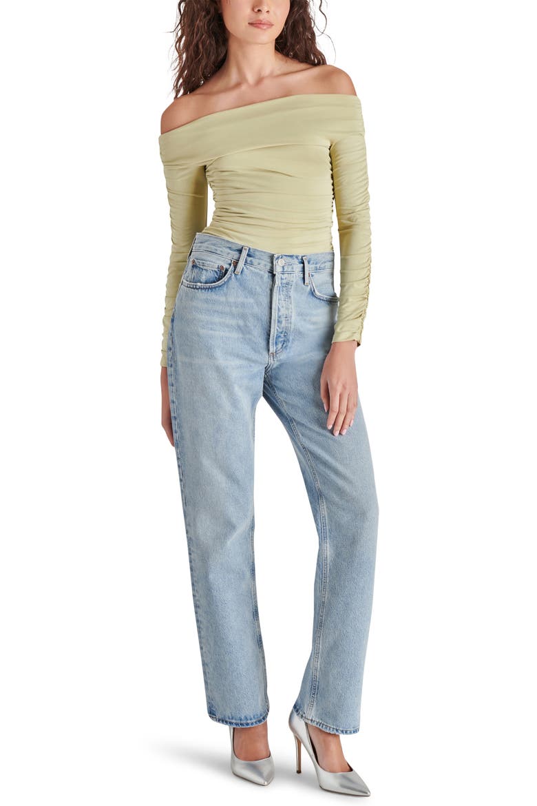 Jolie Off the Shoulder Long Sleeve Bodysuit, Alternate, color, LATTE