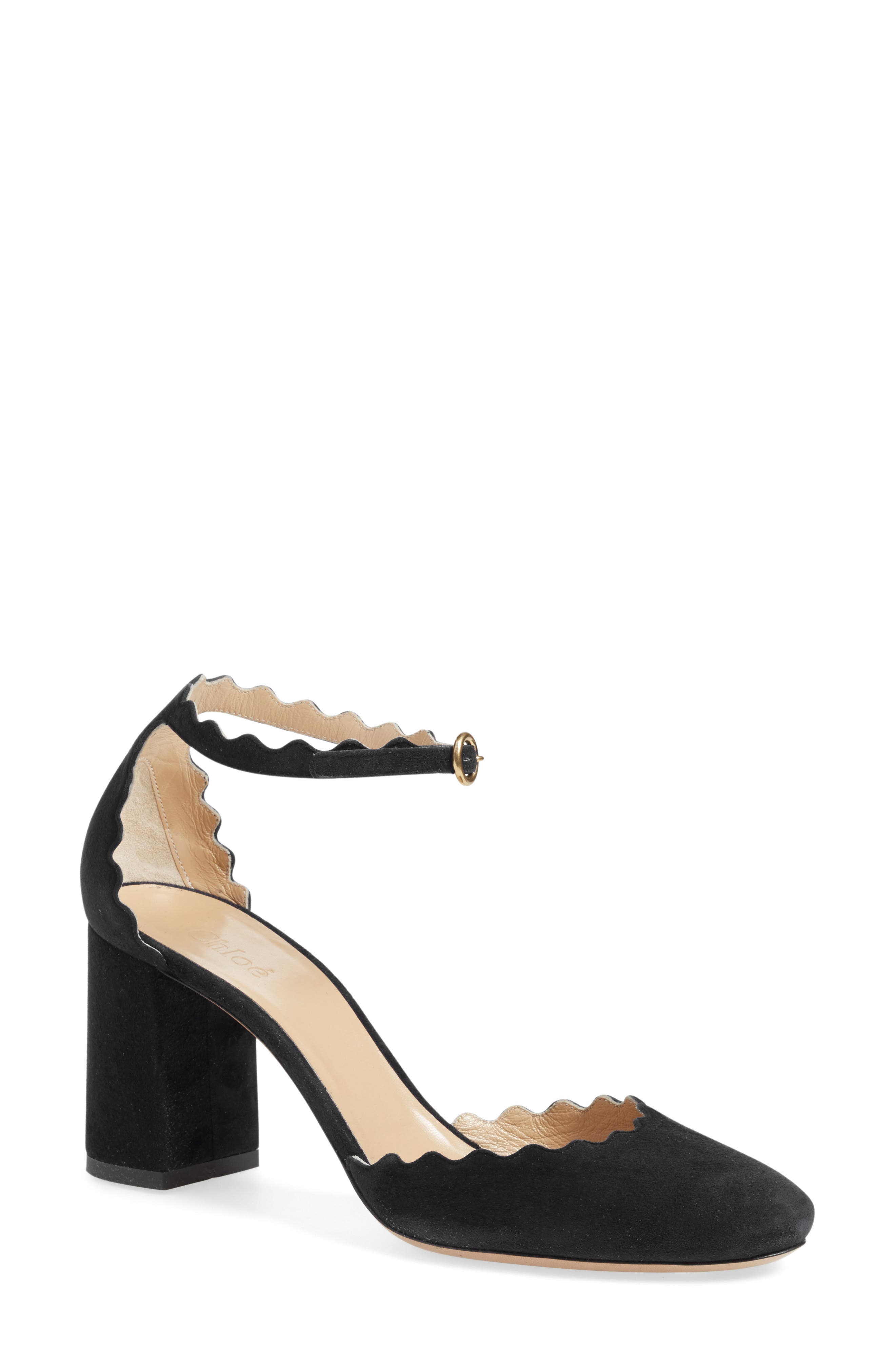 Scalloped Ankle Strap d'Orsay Pump, Alternate, color, BLACK SUEDE