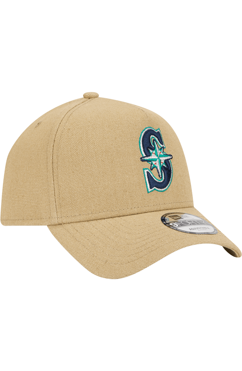 New Era Men's New Era Khaki Seattle Mariners Logo Essentials 9FORTY A-Frame Adjustable Hat, Alternate, color,