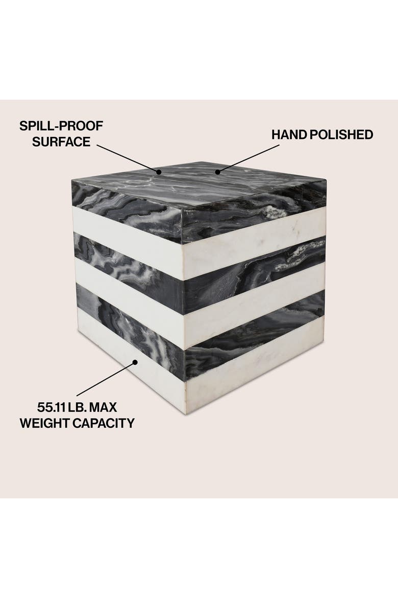 Felix Minimalist Marble Cube End Table, Stone Square Block Side Table, Solid Living Room Accent Pedestal, Alternate, color, Black/White
