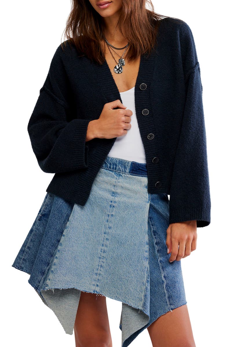 Free People Cool of the Night Cardigan, Main, color, Black