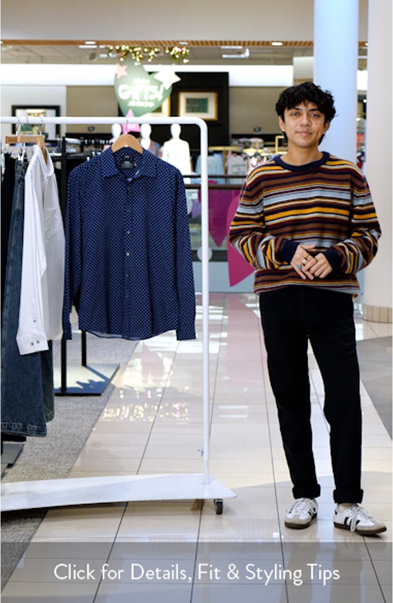 Basic Slim Fit Navy Micropaisley Performance Button-Up Shirt, sales video thumbnail