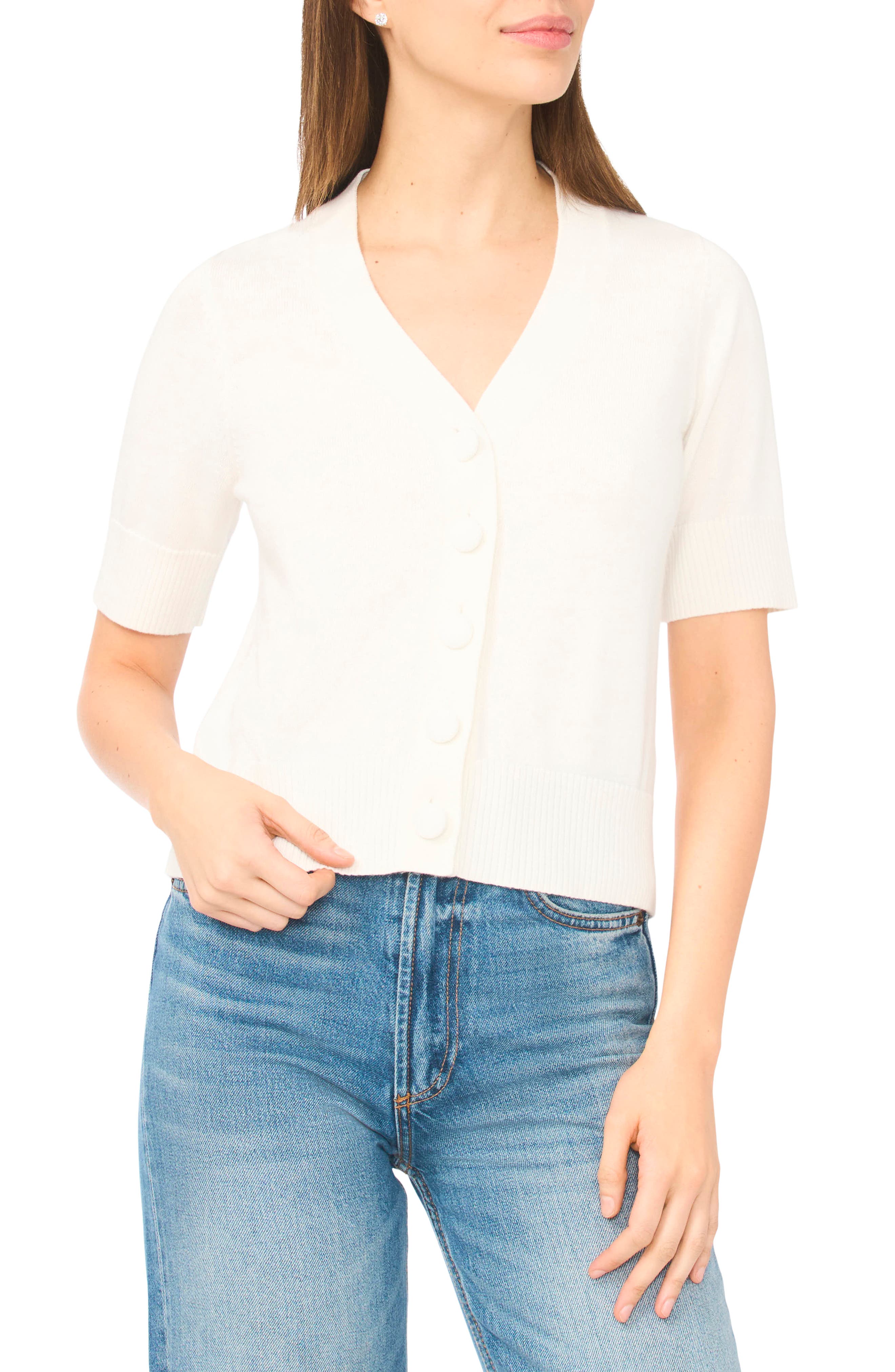 Covered Button Short Sleeve Cardigan