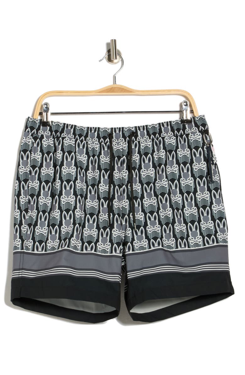 Psycho Bunny Jake Print Swim Trunks, Main, color, Black