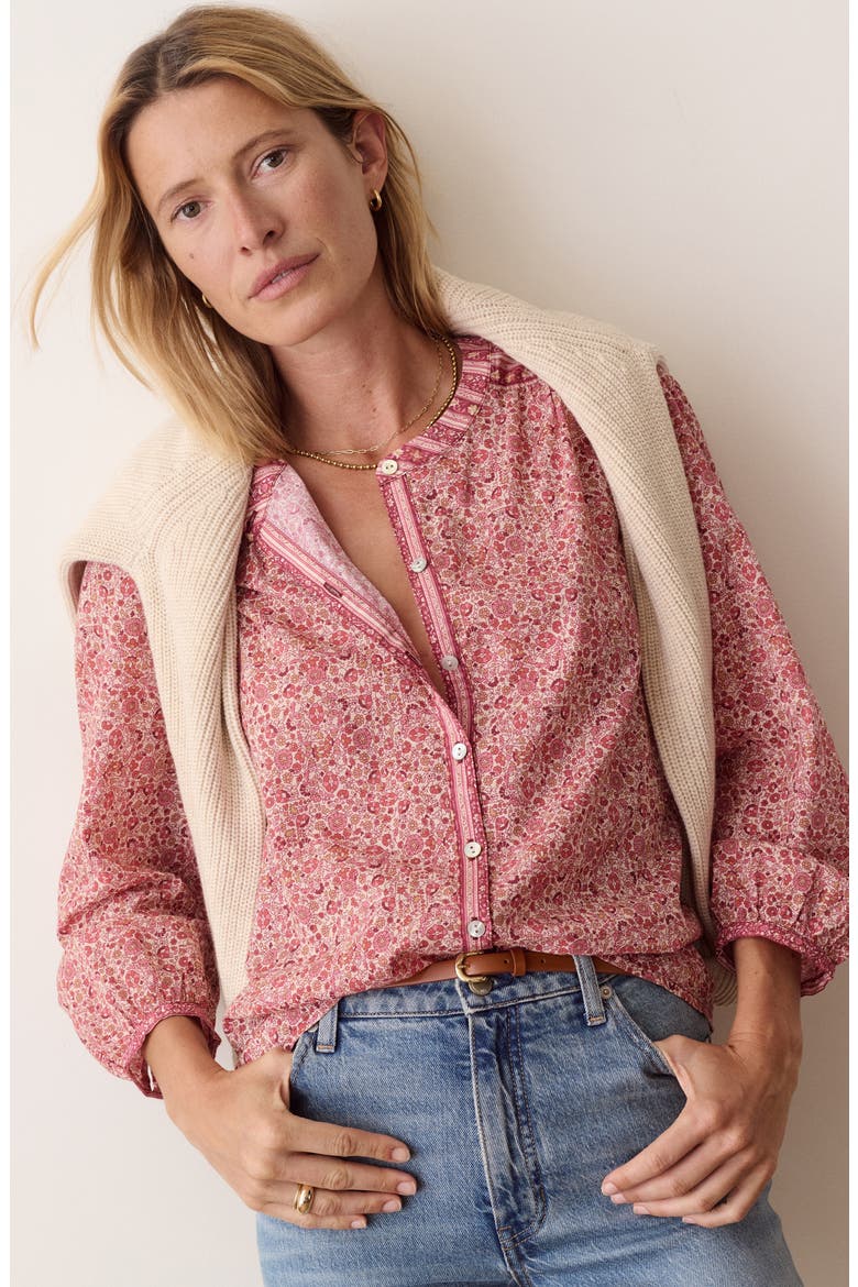 Vivian Floral Button Through Blouse, Alternate, color, BLUSH FLORAL