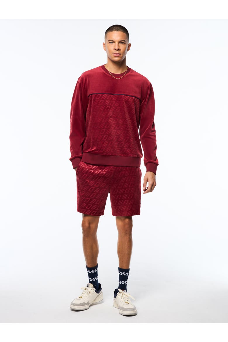 Bandiera Debossed Velour Crewneck, Alternate, color, RHUBARB