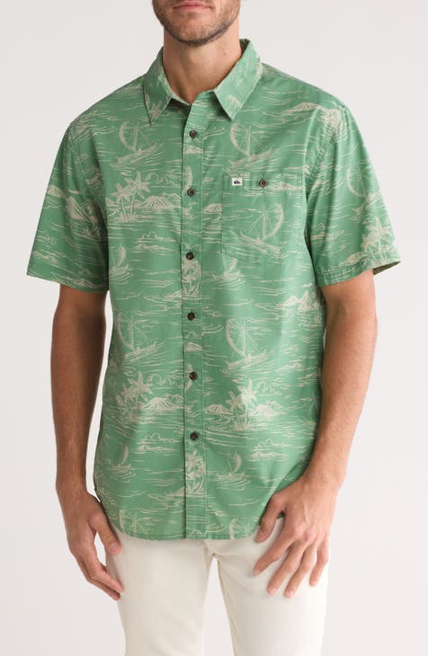 Sea Scene Short Sleeve Organic Cotton & Recycled Polyester Button-Up Shirt