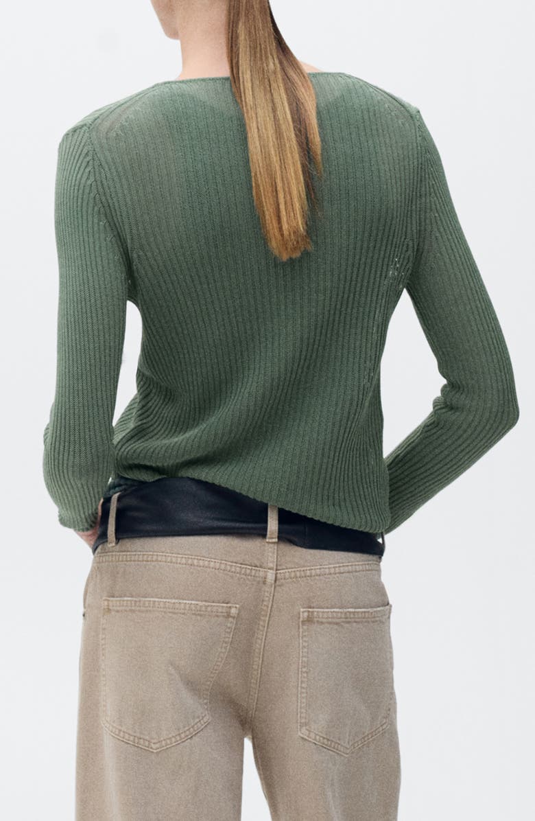 MANGO Rib Tie Front Cotton Blend Cardigan, Alternate, color, Green