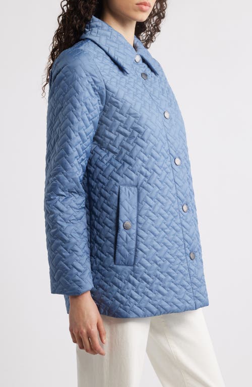 London Fog Water Resistant Quilted Jacket With Removable Hood In Blue