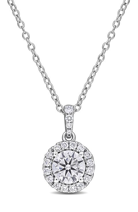 Lab-Grown Diamond Halo Pendant Necklace - 0.9ct.